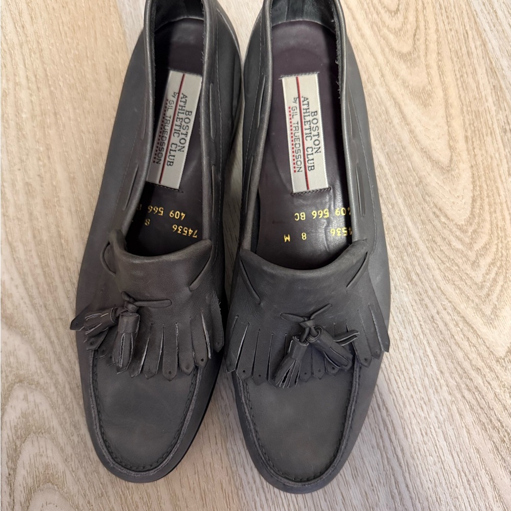 Vintage Boston Athletic Club Jill Truedsson Gray Leather Kiltie Tassel Loafers